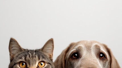 A feline and canine portrait showcases a friendly companionship. The cat and dog share a curious and heartwarming gaze. ..Created with Generative AI, not depicting real subjects.
