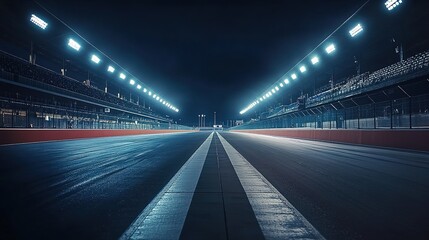 Empty Race Track at Night with Floodlights