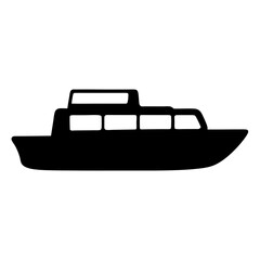 Silhouette illustration of a cabin cruiser boat with a full body view