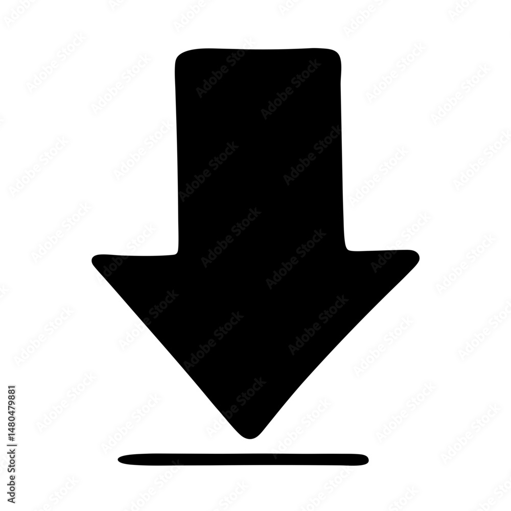 Poster single black down arrow pointing at a horizontal line below it