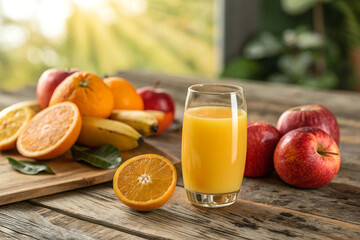 Refreshing Orange Juice in Tall Glass with Ice and Citrus Slices