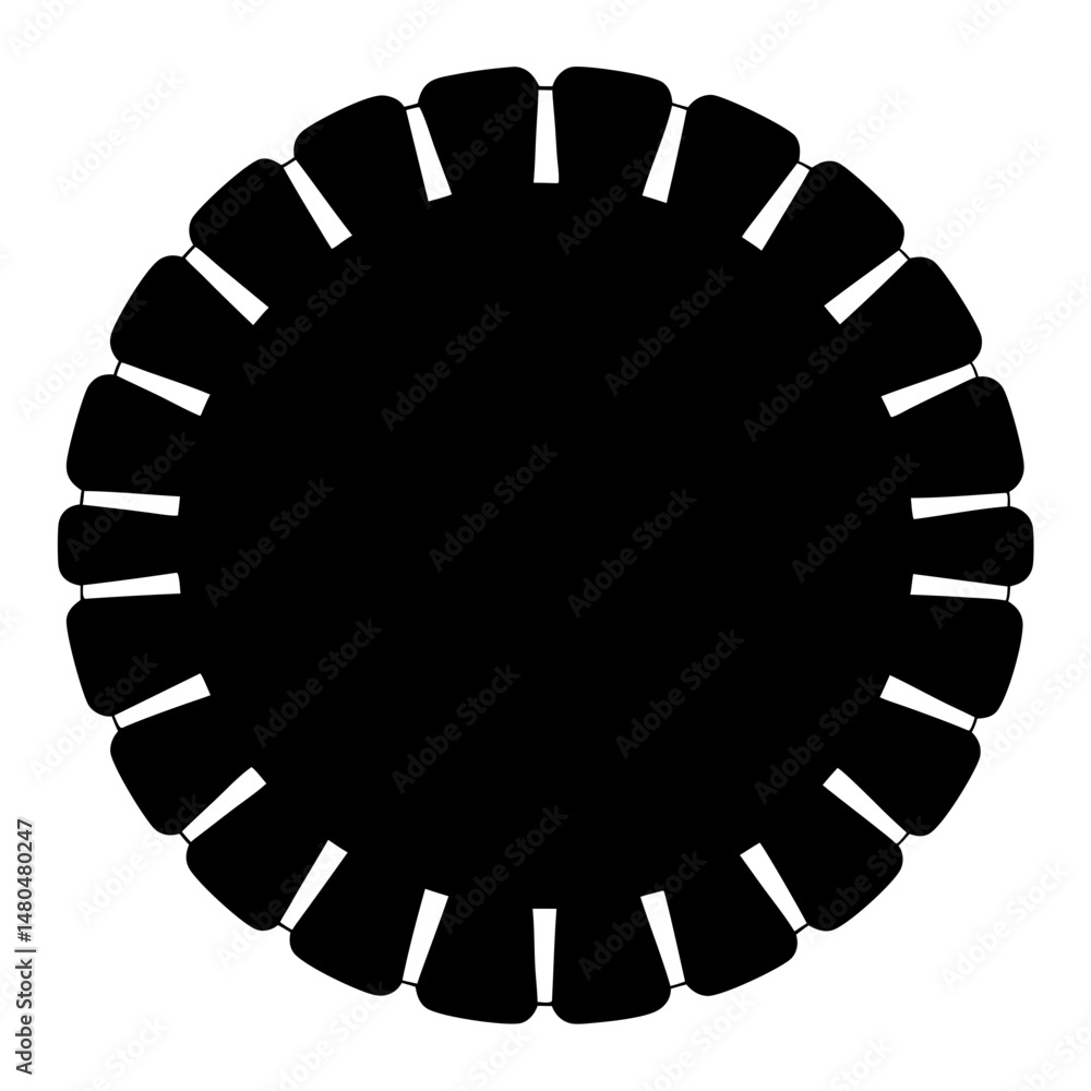 Poster circular abstract design with radial segments and central solid black shape