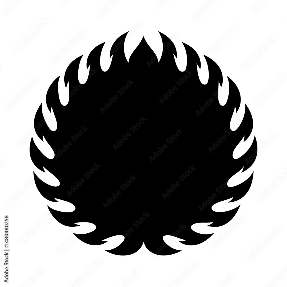 Poster abstract black and white circular design with flamelike edge pattern graphic