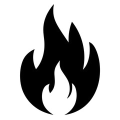 Stylized Black Flame Icon Depicting Heat and Ignition on a White Background