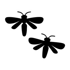 Two stylized silhouette moths or insect illustrations against a white background