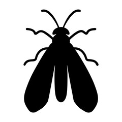Minimalist illustration of a black moth with simple design on white backdrop
