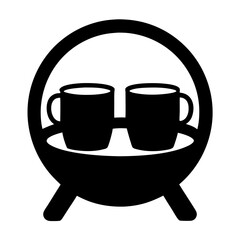 Two coffee cups in a decorative circular stand offer a delightful design