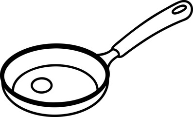 Frying Pan With Egg Line Art Vector Illustration