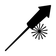 Black silhouette of a firework rocket with a tail and sparks