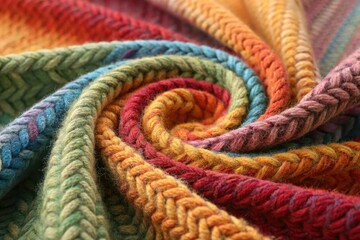 Close up of Vibrant Multicolored Wool Knit Fabric Swirl Generative AI