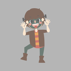 happy halloween holiday festival with boy wearing frankenstein costume, flat vector illustration cartoon character design