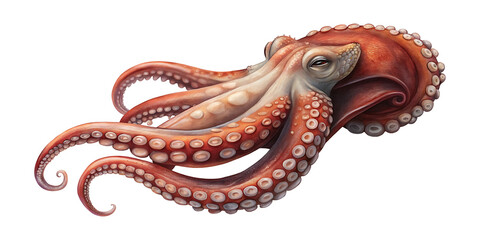Obraz premium Detailed illustration of an octopus with curling tentacles on a transparent background