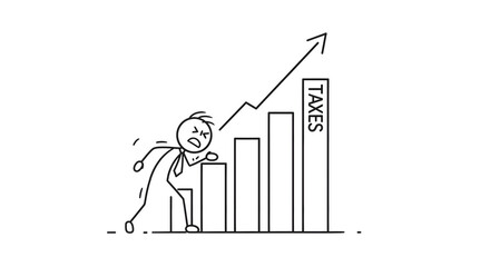 Tax Increase Stick Figure Climbing Bar Chart