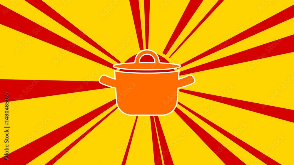 Poster pot symbol on the background of animation from moving rays of the sun. large orange symbol increases