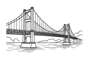 Fototapeta premium Line drawing of a suspension bridge. Vector art illustration.