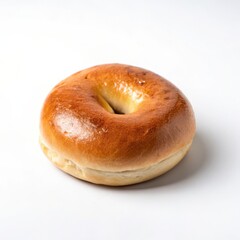 A bagel on a white background, perfect for food-related visuals and culinary presentations.
