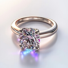 Close-up of a dazzling solitaire ring with a bright, reflective diamond