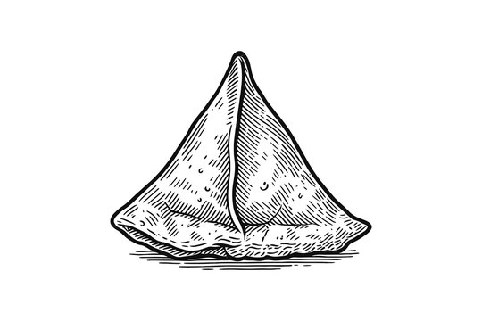 Detailed vintage-style samosa vector illustration, line art style.