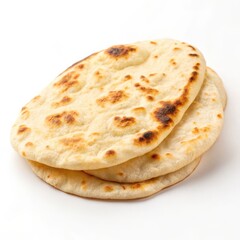 A naan bread placed in a corner on an isolated white background, perfect for food-related imagery.