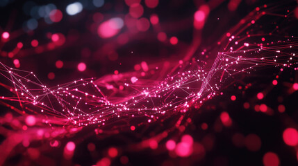 Abstract visualization of a network, interconnected nodes with glowing pink light trails
