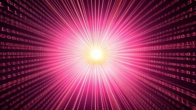 binary code tunnel with radiant pink glow representing data and technology concept