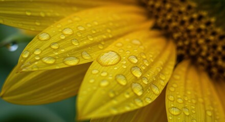 Sunflower Petals with Water Drops - Photo