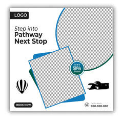 Travel and tour social media posts and web banner square design template