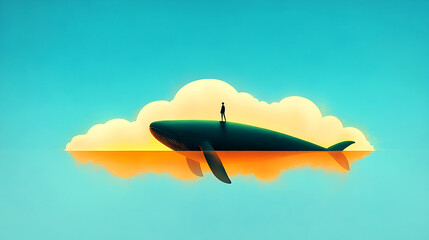 Pixel Art Whale on a Sunset Cloud