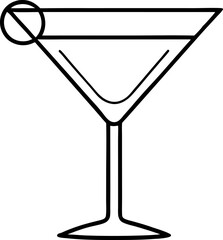 Martini Glass With Olive Line Art Vector Illustration