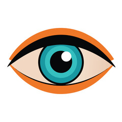 Vector illustration shows a blue human eye with a detailed iris and eyelash design, a symbol of vision and sight