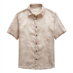 Beige Linen Short Sleeve Button Down Shirt for Men Casual Summer Fashion Apparel