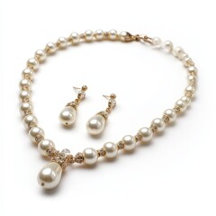Obraz premium Elegant Pearl Necklace and Earrings Set Bridal Jewelry Gift for Wedding