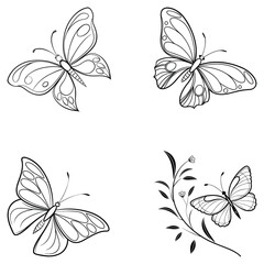 Bundle set Butterfly icon continuous one line drawing outline eps 10