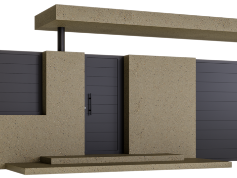 A concrete wall with a door and a window