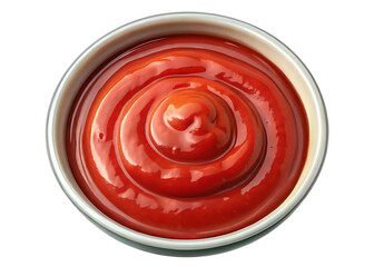 Overhead shot of a bowl brimming with rich and vibrant red ketchup