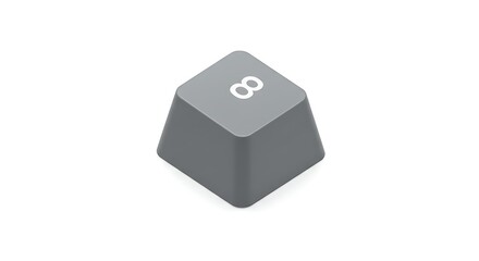 Isometric view of a gray number 8 keycap on a white background