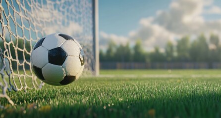 Soccer ball about to enter goal