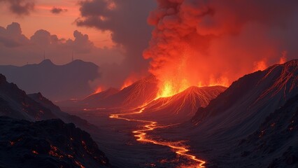 Volcanic lava under the sunset