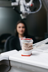 A model of the jaw in the dental workplace.  Concept of dental services and treatment. 