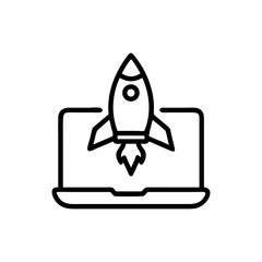 Laptop with Rocket Launch Icon, Startup Concept