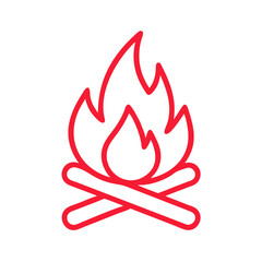 Campfire Icon, Red Outline, Vector Illustration