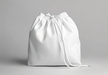 White Drawstring Bag on Gray Background