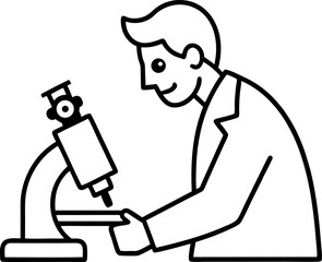 Scientist With Microscope Line Art Vector Illustration