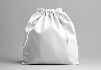 White Drawstring Bag on Gray Background