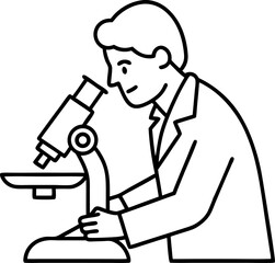 Scientist With Microscope Line Art Vector Illustration