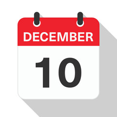 Fototapeta premium December 10 Daily Calendar. Red Theme on White Background.