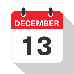 Fototapeta premium December 13 Daily Calendar. Red Theme on White Background.