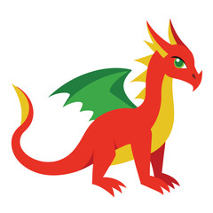 Cute red dragon cartoon, a funny fantasy animal vector illustration isolated on white background