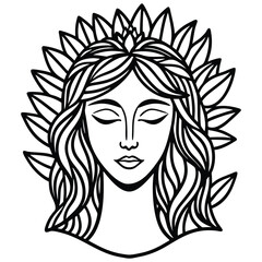 Intricate Floral Hair Illustration Elegant Botanical Art for Stock