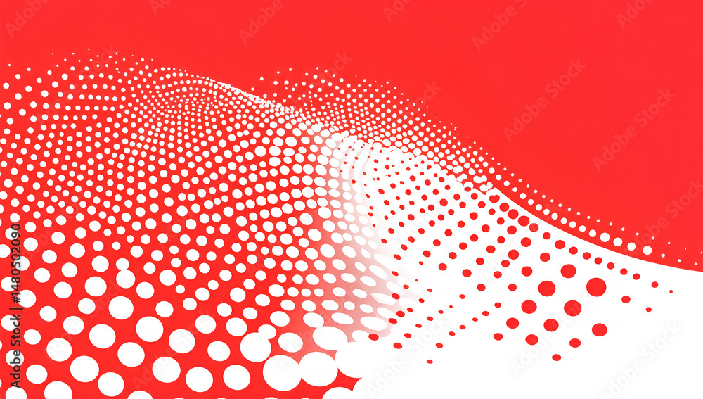 Poster abstract red and white dot pattern forming a wavy design suitable for backgrounds and digital applic